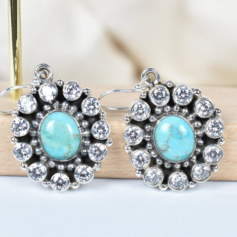 Turquoise Sterling Silver Dangle Earrings with Cubic Zircon