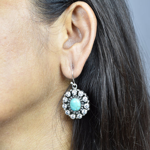 Turquoise Sterling Silver Dangle Earrings with Cubic Zircon