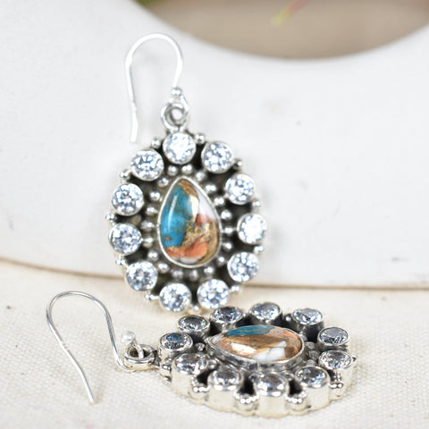 Handmade Spiny Oyster Turquoise Sterling Silver Dangle Earrings