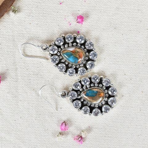 Handmade Spiny Oyster Turquoise Sterling Silver Dangle Earrings