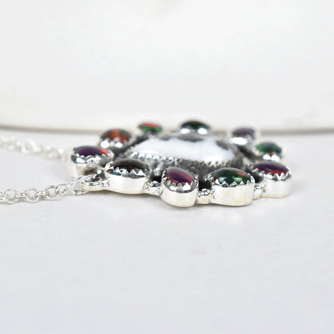 Handmade Aurora Opal, Zebra Jasper & Sterling Silver Necklace with 18 Inch Adjustable Chain