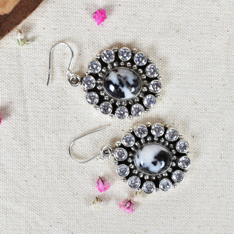 Handmade Zebra Jasper Sterling Silver Earrings with CZ Accents