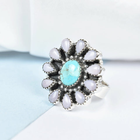 Handmade Pink Opal & Sterling Silver Adjustable Ring, Turquoise Statement Ring for Women