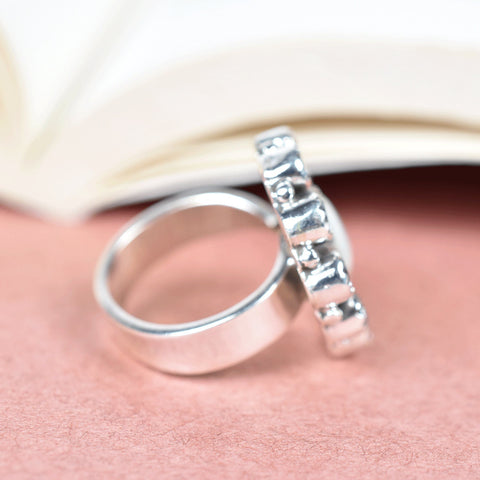 Handmade White Shell & Sterling Silver Adjustable Ring, Cubic Zirconia Statement Ring for Women