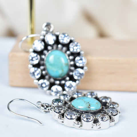 Turquoise Sterling Silver Dangle Earrings with Cubic Zircon