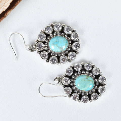 Turquoise Sterling Silver Dangle Earrings with Cubic Zircon