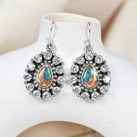Handmade Spiny Oyster Turquoise Sterling Silver Dangle Earrings