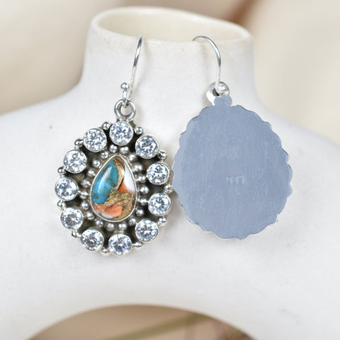 Handmade Spiny Oyster Turquoise Sterling Silver Dangle Earrings