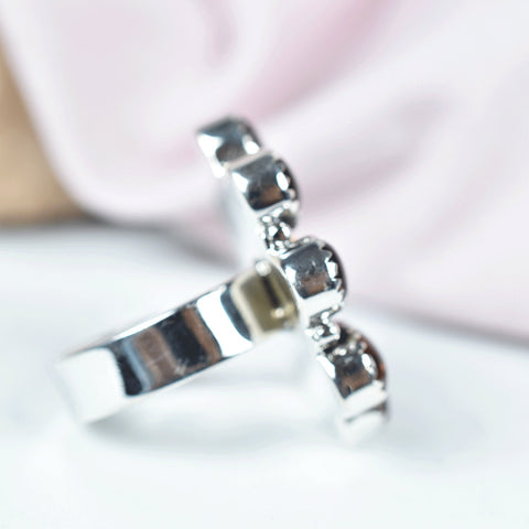 Handmade Amber & Sterling Silver Adjustable Ring, Pink Aurora Opal Cluster Ring for Women