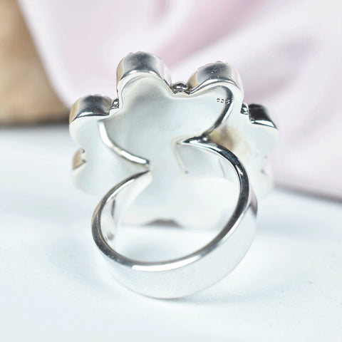 Handmade Amber & Sterling Silver Adjustable Ring, Pink Aurora Opal Cluster Ring for Women