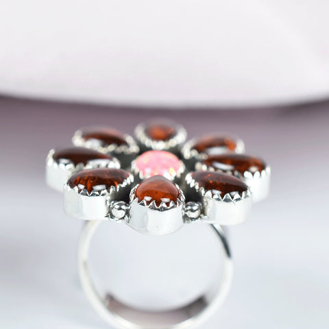 Handmade Amber & Sterling Silver Adjustable Ring