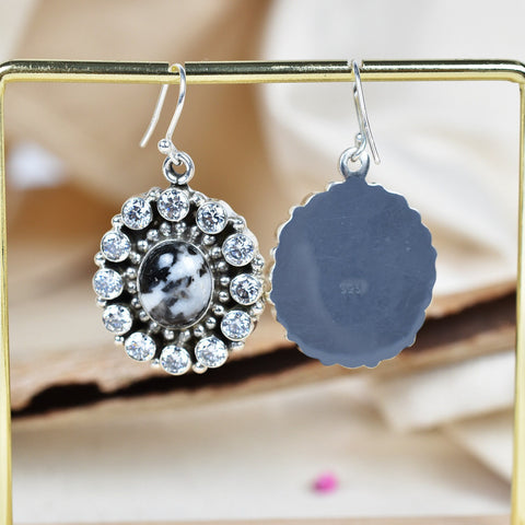 Handmade Zebra Jasper Sterling Silver Earrings with CZ Accents