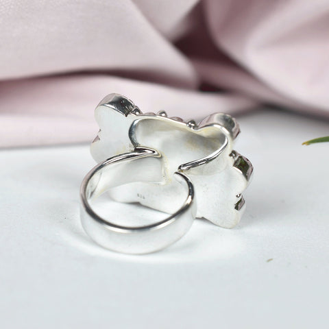 Handmade Amber & Sterling Silver Adjustable Ring, Cluster Ring for Women