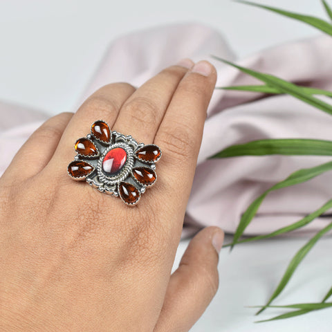Handmade Amber & Sterling Silver Adjustable Ring, Cluster Ring for Women