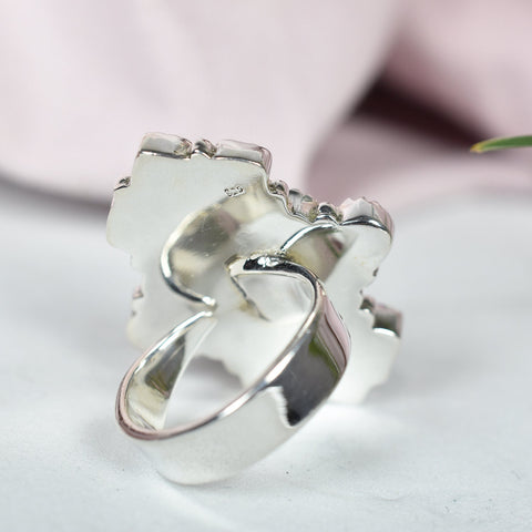 Handmade Sparkling Opal & Black Onyx Sterling Silver Adjustable Ring