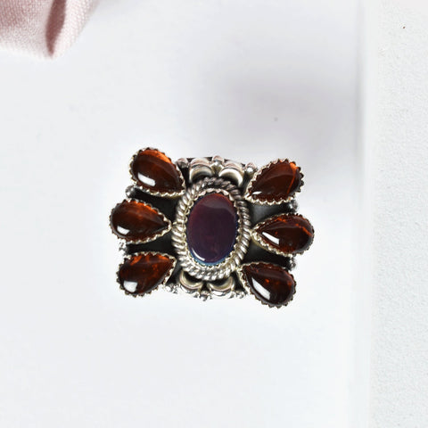 Handmade Amber & Sterling Silver Adjustable Ring, Cluster Ring for Women