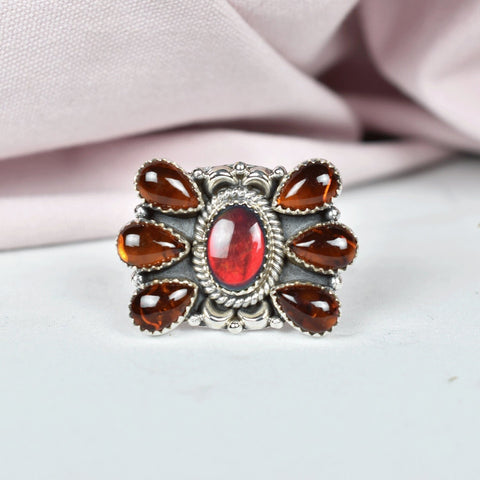 Handmade Amber & Sterling Silver Adjustable Ring