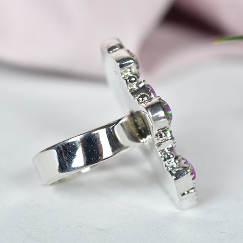 Handmade Sparkling Opal & Black Onyx Sterling Silver Adjustable Ring
