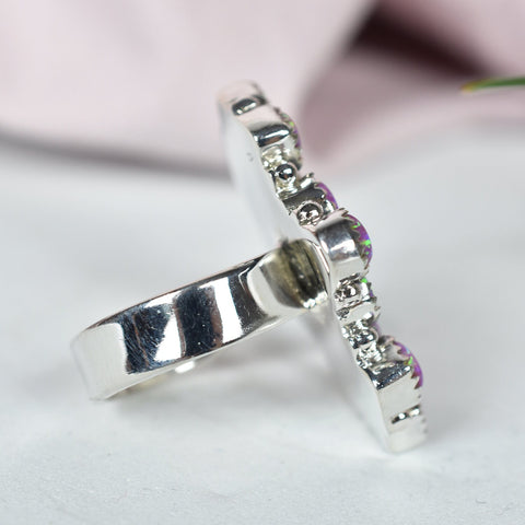 Handmade Sparkling Opal & Black Onyx 925 Sterling Silver Adjustable Ring