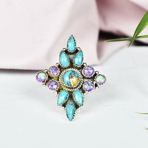Handmade Spiny Oyster Turquoise & Sterling Silver Adjustable Ring