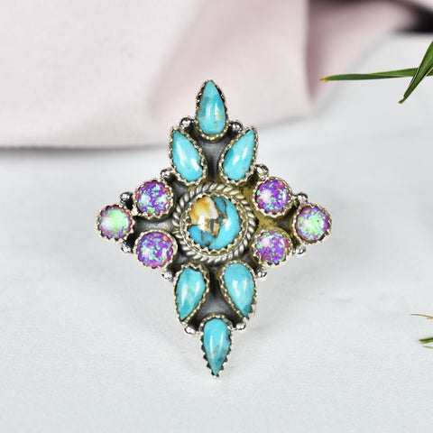 Handmade Spiny Oyster Turquoise & Sterling Silver Adjustable Ring