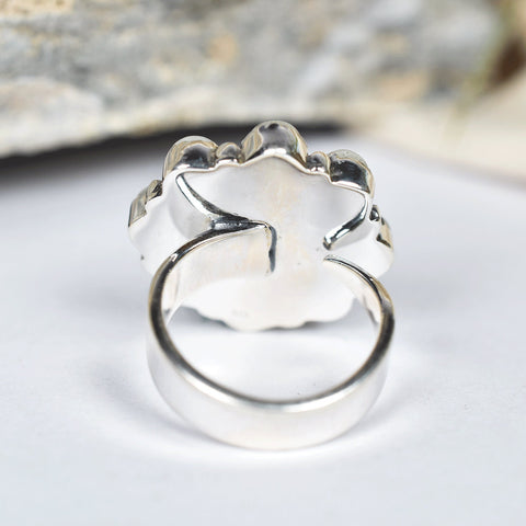 Handmade White Glow Stone & Sterling Silver Adjustable Ring