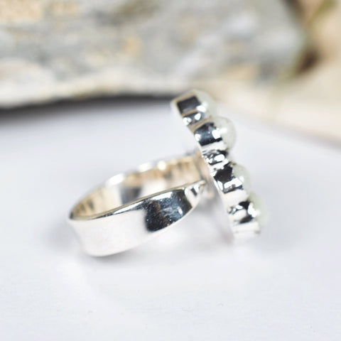 Handmade White Glow Stone & Sterling Silver Adjustable Ring