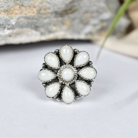 Handmade White Glow Stone & Sterling Silver Adjustable Ring