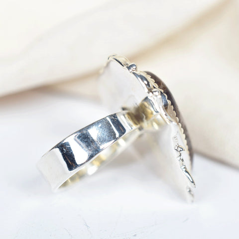 Blue Scheelite Heart Ring: Adjustable Sterling Silver Statement Ring