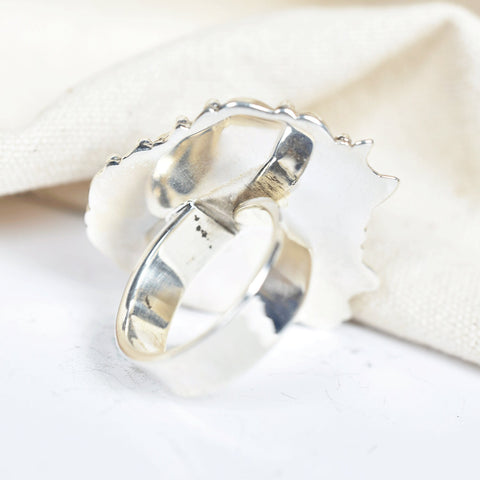 Blue Scheelite Heart Ring: Adjustable Sterling Silver Statement Ring