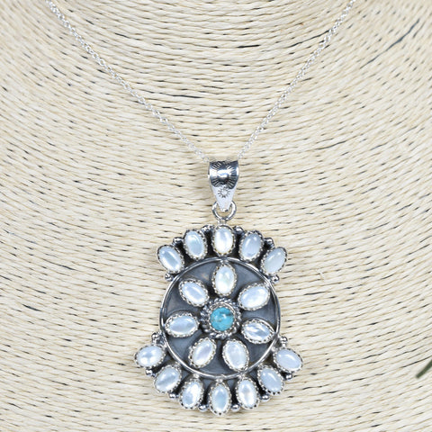 Sterling Silver Turquoise & Mother of Pearl Pendant Necklace
