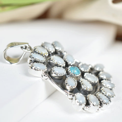 Sterling Silver Turquoise & Mother of Pearl Pendant Necklace