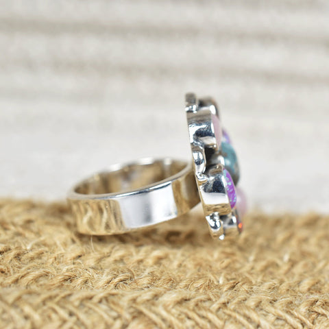 Handmade Turquoise & Opal Sterling Silver Adjustable Ring