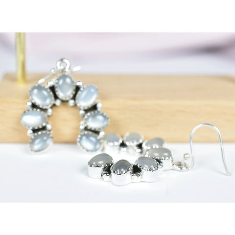 Grey Moonstone Cluster Earrings: Handmade Sterling Silver Half Circle