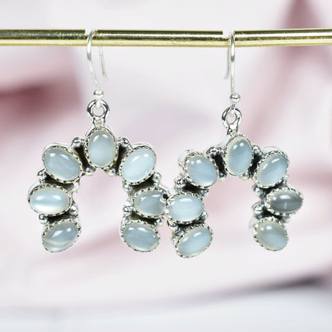 Grey Moonstone Cluster Earrings: Handmade Sterling Silver Half Circle