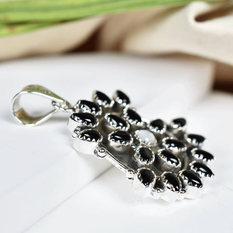 Handmade Black Onyx & Sterling Silver Cluster Pendant with 18 Inch Adjustable Chain