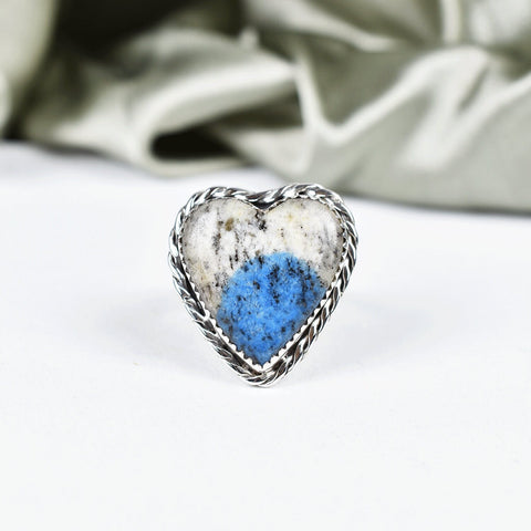 Handmade K2 Jasper Heart Ring: Adjustable Sterling Silver Statement Ring
