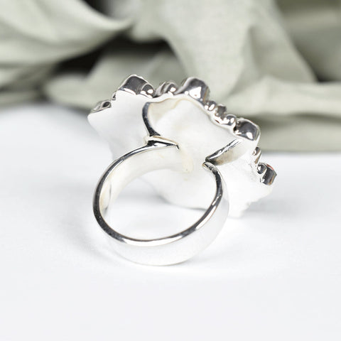 Handmade Aurora Opal, Grey Moonstone & Sterling Silver Adjustable Ring, Statement Ring for Women