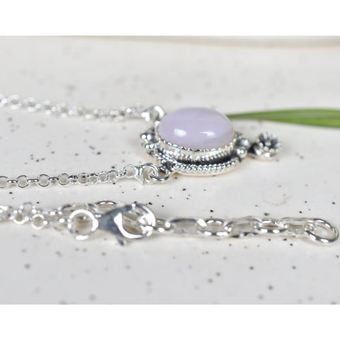 Handmade Pink Opal & Sterling Silver Necklace with 18 Inch Adjustable Chain