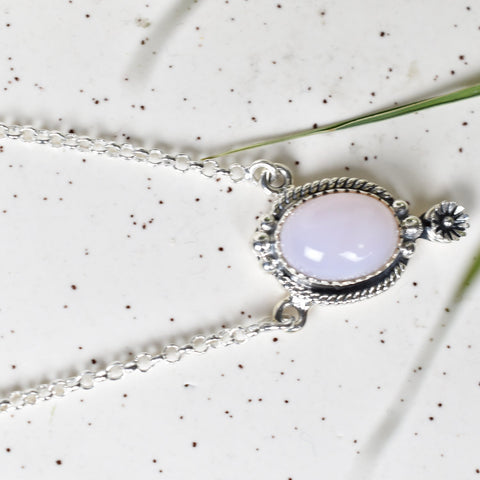 Handmade Pink Opal & Sterling Silver Necklace with 18 Inch Adjustable Chain