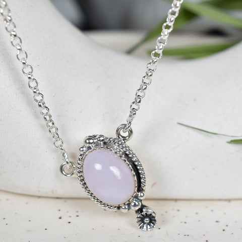 Handmade Pink Opal & Sterling Silver Necklace with 18 Inch Adjustable Chain