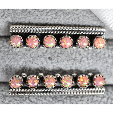 Peach Opal Bar Earring Studs: Sterling Silver Bohemian Jewelry
