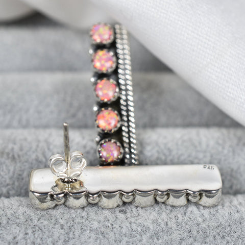 Peach Opal Bar Earring Studs: Sterling Silver Bohemian Jewelry