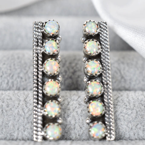 Opal Bar Earrings in Sterling Silver: Handmade Boho Jewelry