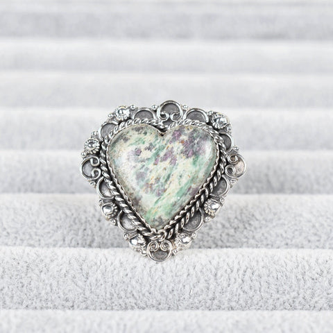 Handmade Ruby Fuchsite & Sterling Silver Adjustable Heart Ring