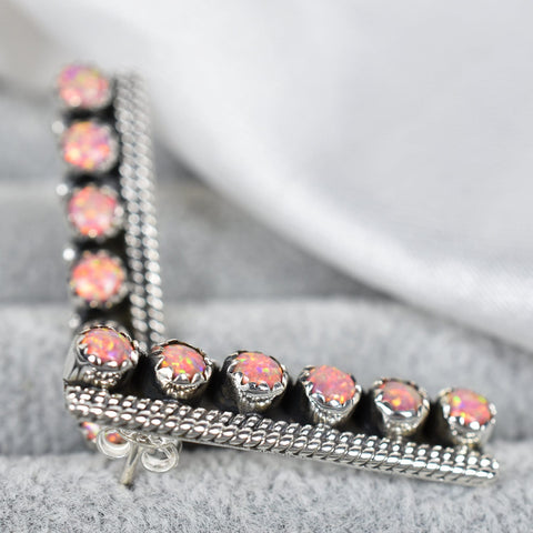 Peach Opal Bar Earring Studs: Sterling Silver Bohemian Jewelry