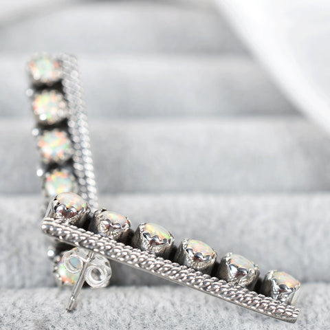 Opal Bar Earrings in Sterling Silver: Handmade Boho Jewelry