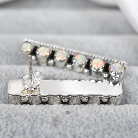Opal Bar Earrings in Sterling Silver: Handmade Boho Jewelry