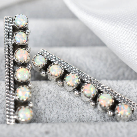 Opal Bar Earrings in Sterling Silver: Handmade Boho Jewelry