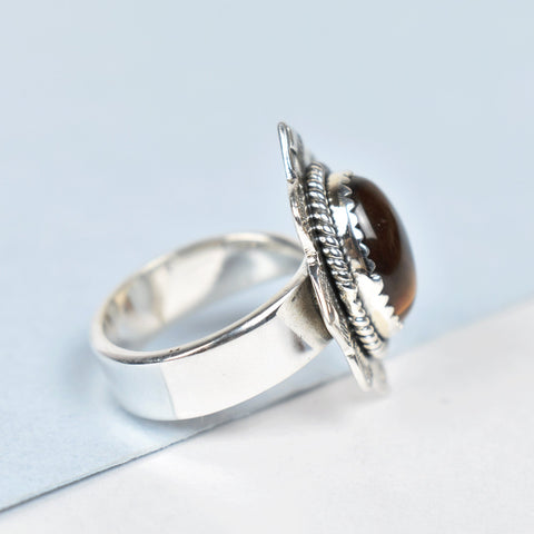 Handmade Tiger Eye & Sterling Silver Adjustable Ring